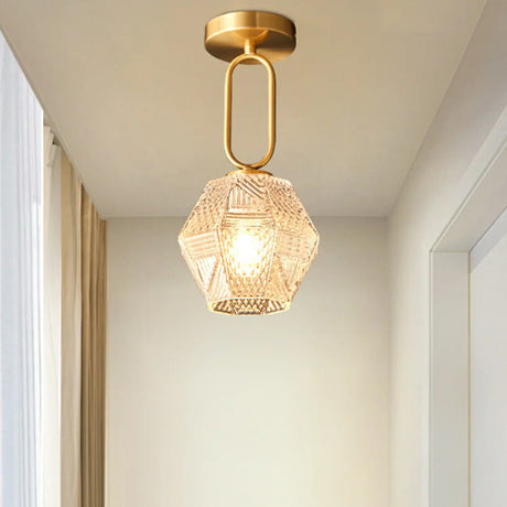 Hallway Gold Geometric Crystal Semi-Flush Mount Light Image - 1