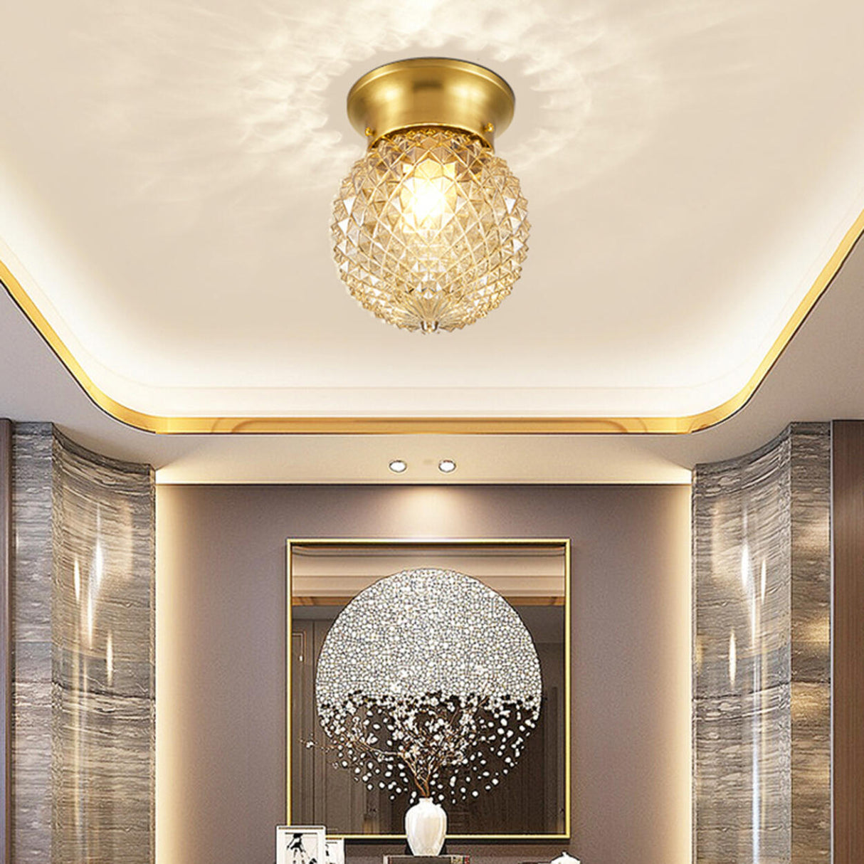 Hallway Gold Globe Glass Semi-Flush Mount Ceiling Light Image - 12