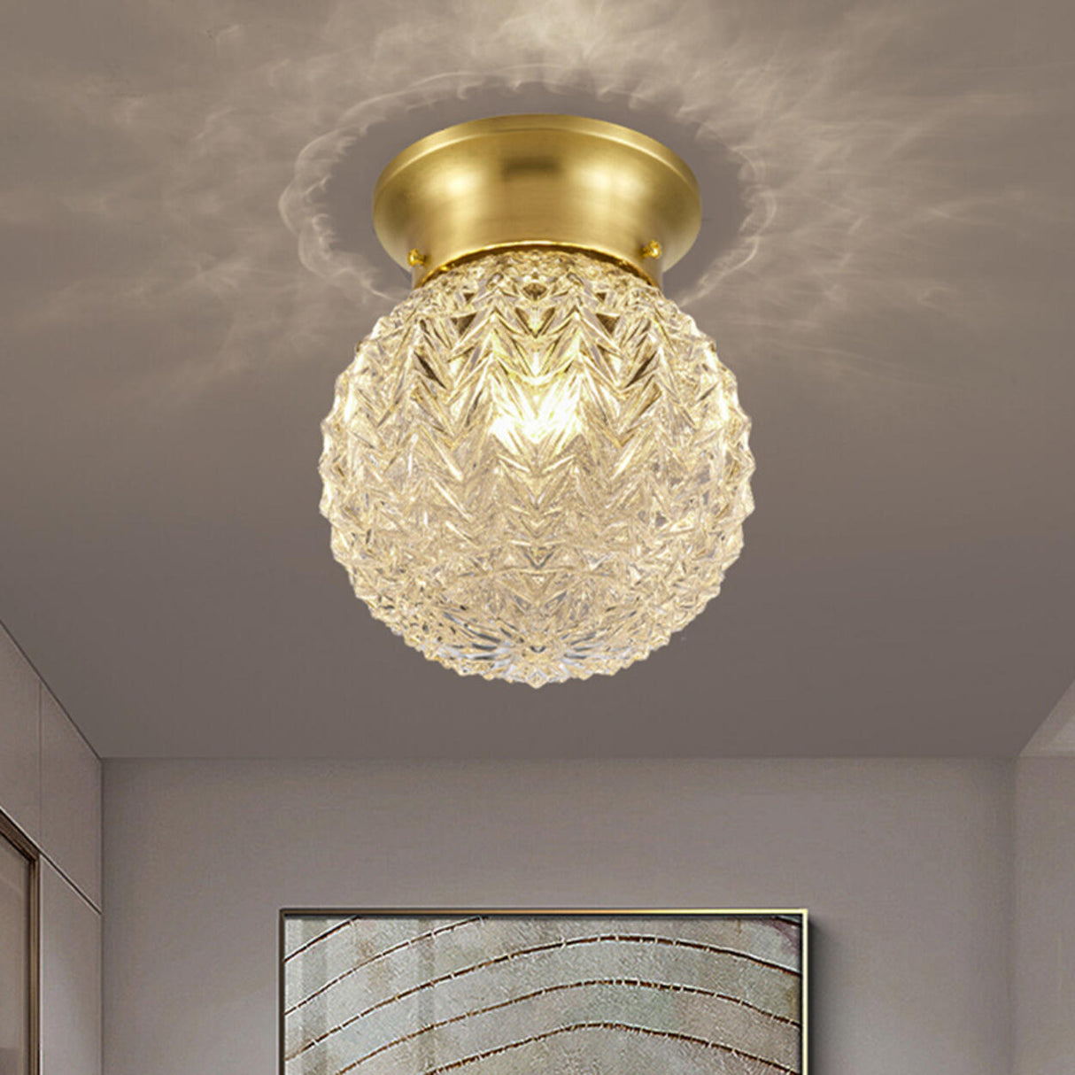 Hallway Gold Globe Glass Semi-Flush Mount Ceiling Light Image - 13