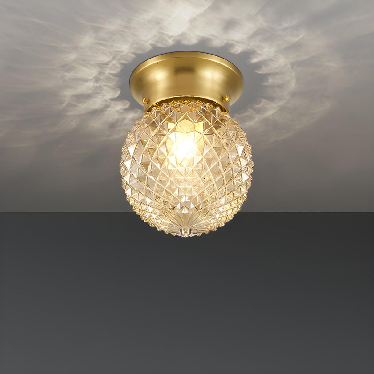 Hallway Gold Globe Glass Semi-Flush Mount Ceiling Light Image - 2