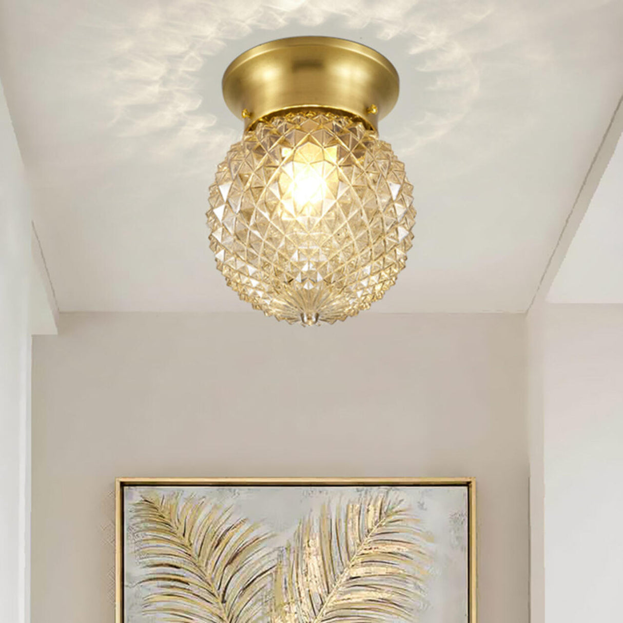 Hallway Gold Globe Glass Semi-Flush Mount Ceiling Light Image - 4