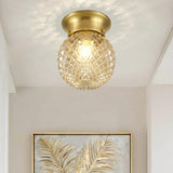 Hallway Gold Globe Glass Semi-Flush Mount Ceiling Light Image - 4