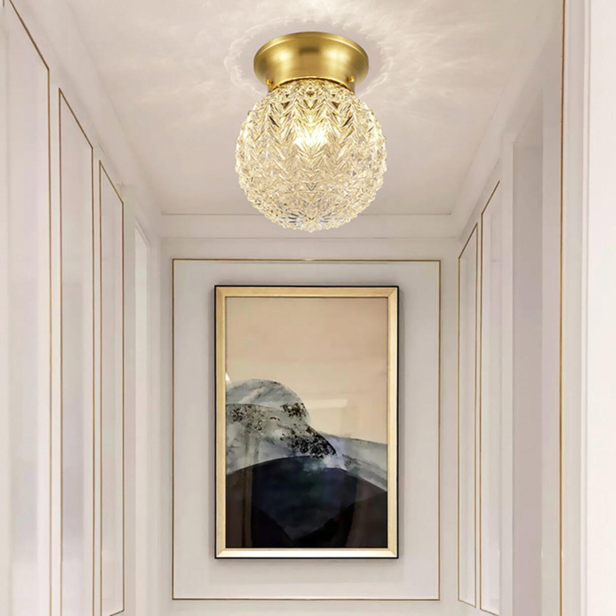 Hallway Gold Globe Glass Semi-Flush Mount Ceiling Light Image - 5