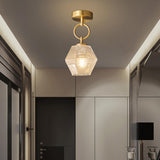 Hallway Gold Polyhedron Glass Semi-Flush Mount Light Image - 1