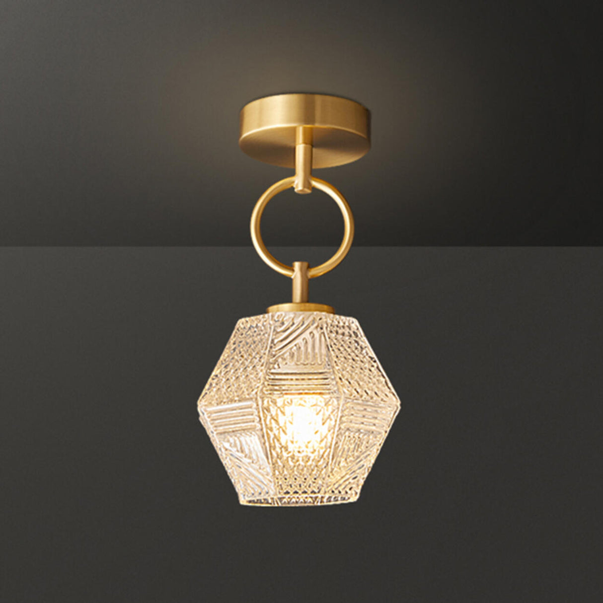 Hallway Gold Polyhedron Glass Semi-Flush Mount Light Image - 10