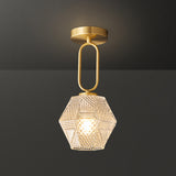 Hallway Gold Polyhedron Glass Semi-Flush Mount Light Image - 11