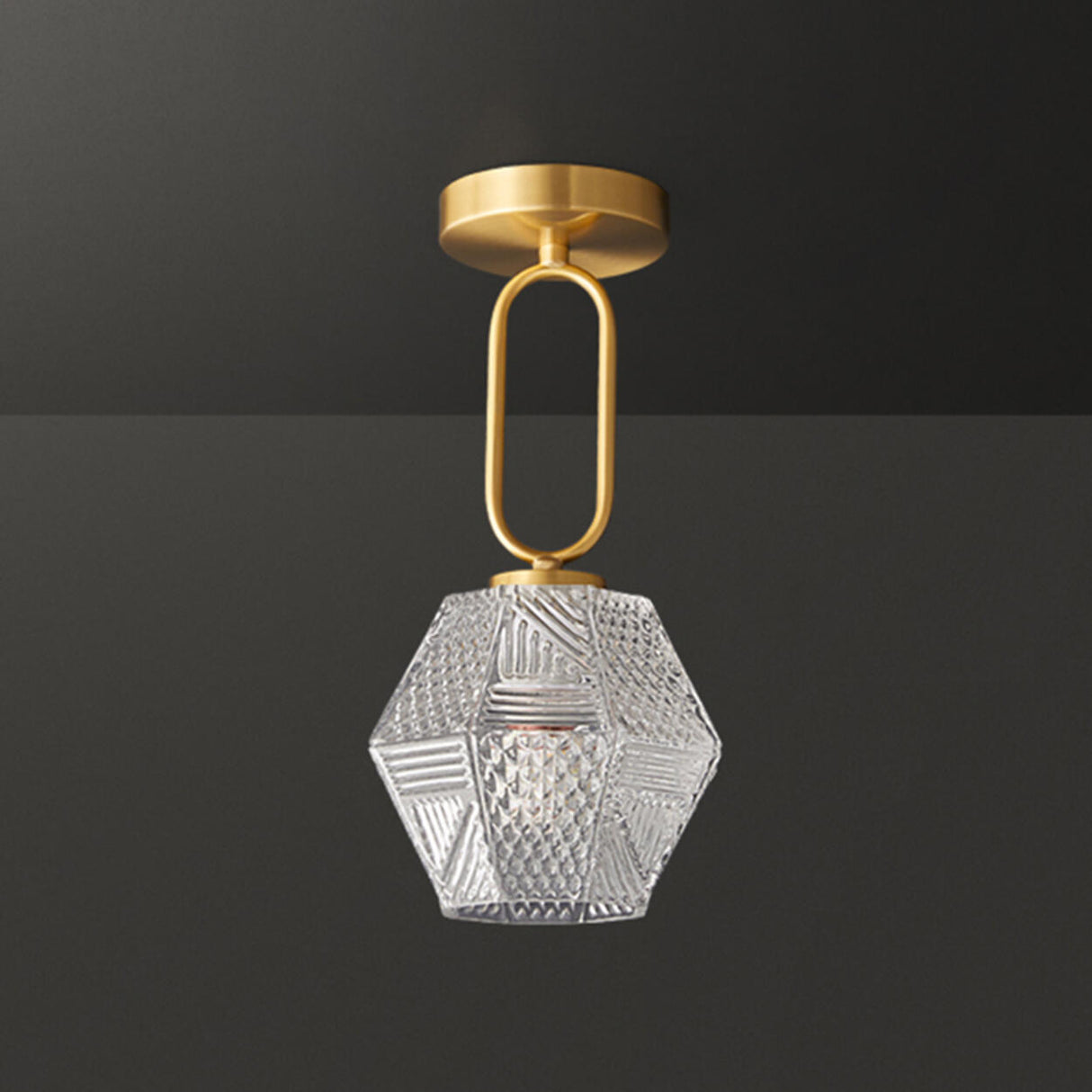 Hallway Gold Polyhedron Glass Semi-Flush Mount Light Image - 12