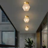 Hallway Gold Polyhedron Glass Semi-Flush Mount Light Image - 16