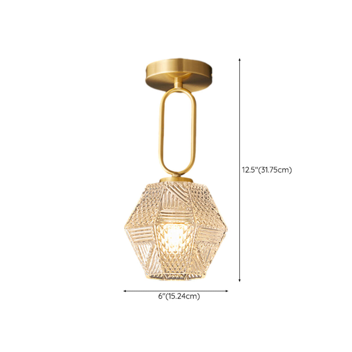 Hallway Gold Polyhedron Glass Semi-Flush Mount Light 