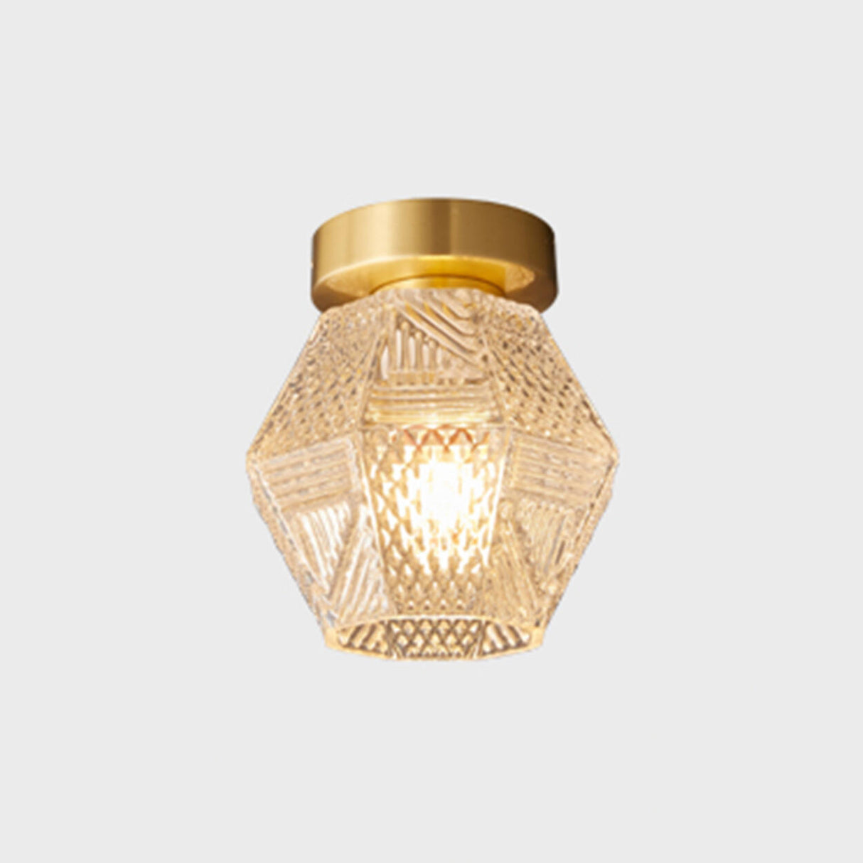 Hallway Gold Polyhedron Glass Semi-Flush Mount Light Image - 2