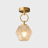 Hallway Gold Polyhedron Glass Semi-Flush Mount Light Image - 3