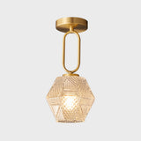 Hallway Gold Polyhedron Glass Semi-Flush Mount Light Image - 5