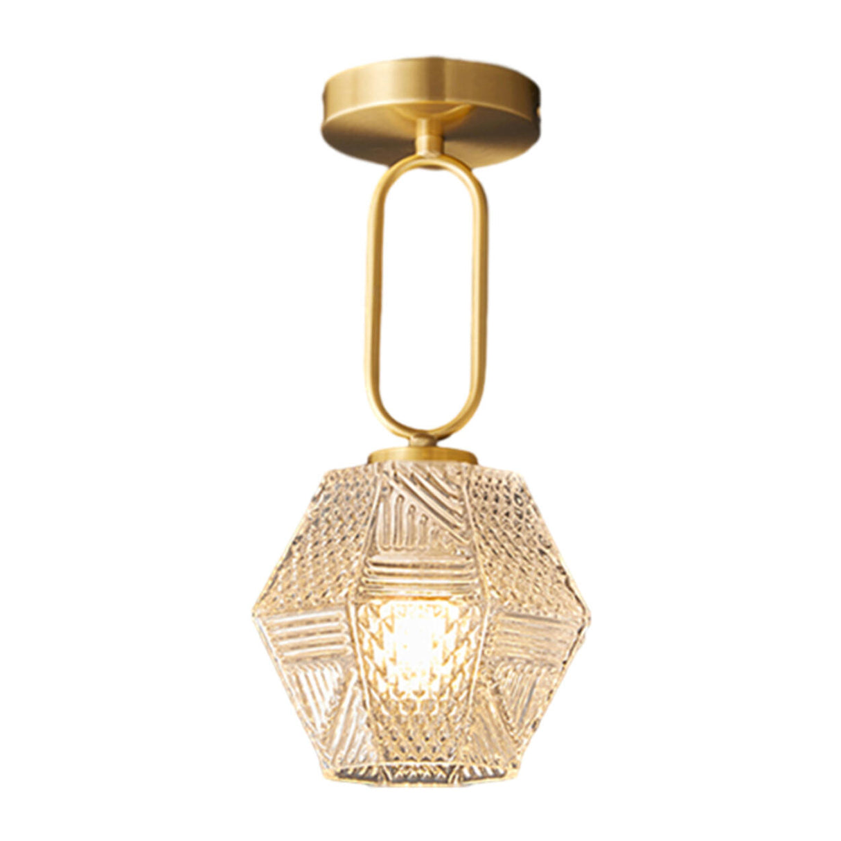 Hallway Gold Polyhedron Glass Semi-Flush Mount Light Image - 8