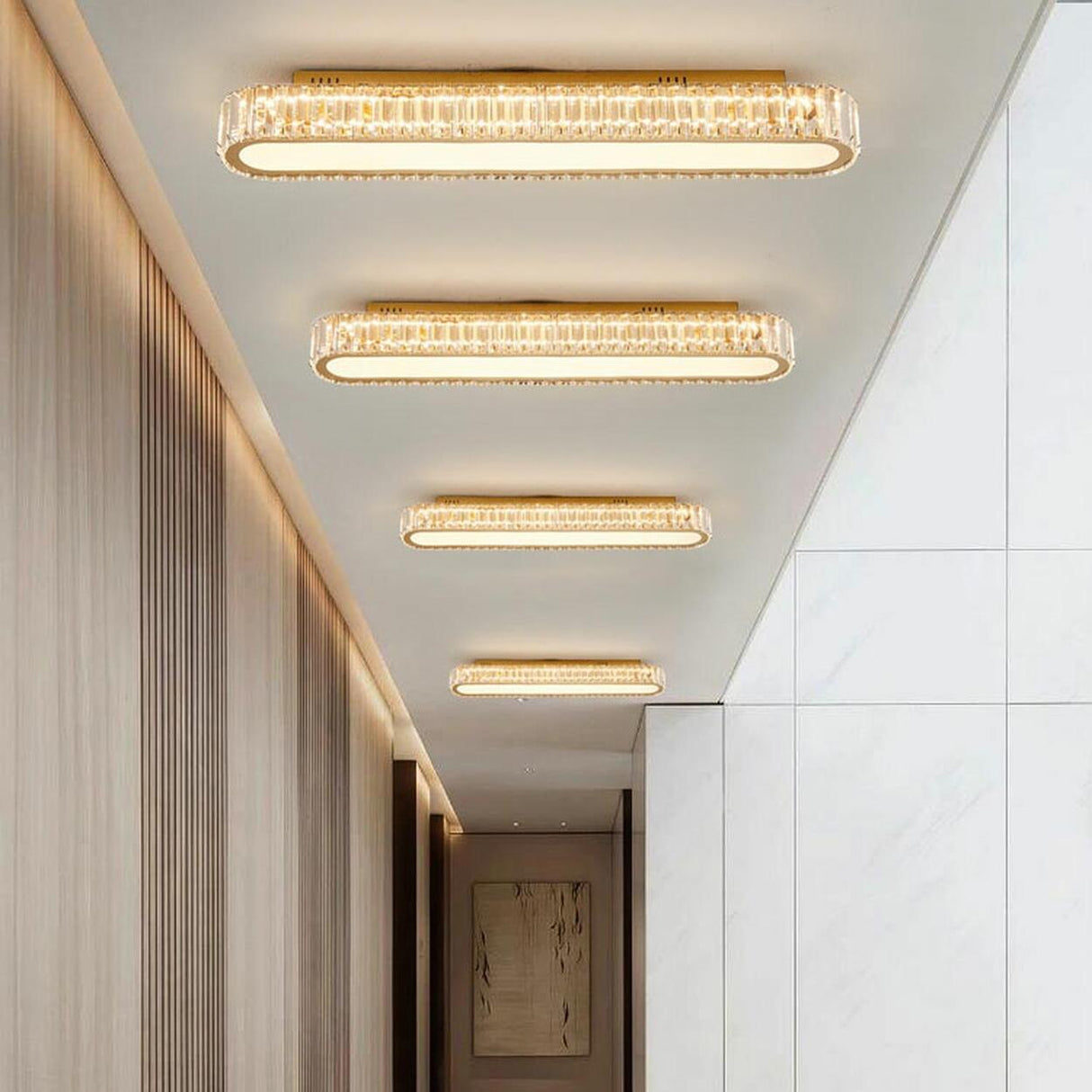 Hallway Gold Strip Crystal LED Flush Mount Ceiling Lamp Image - 1