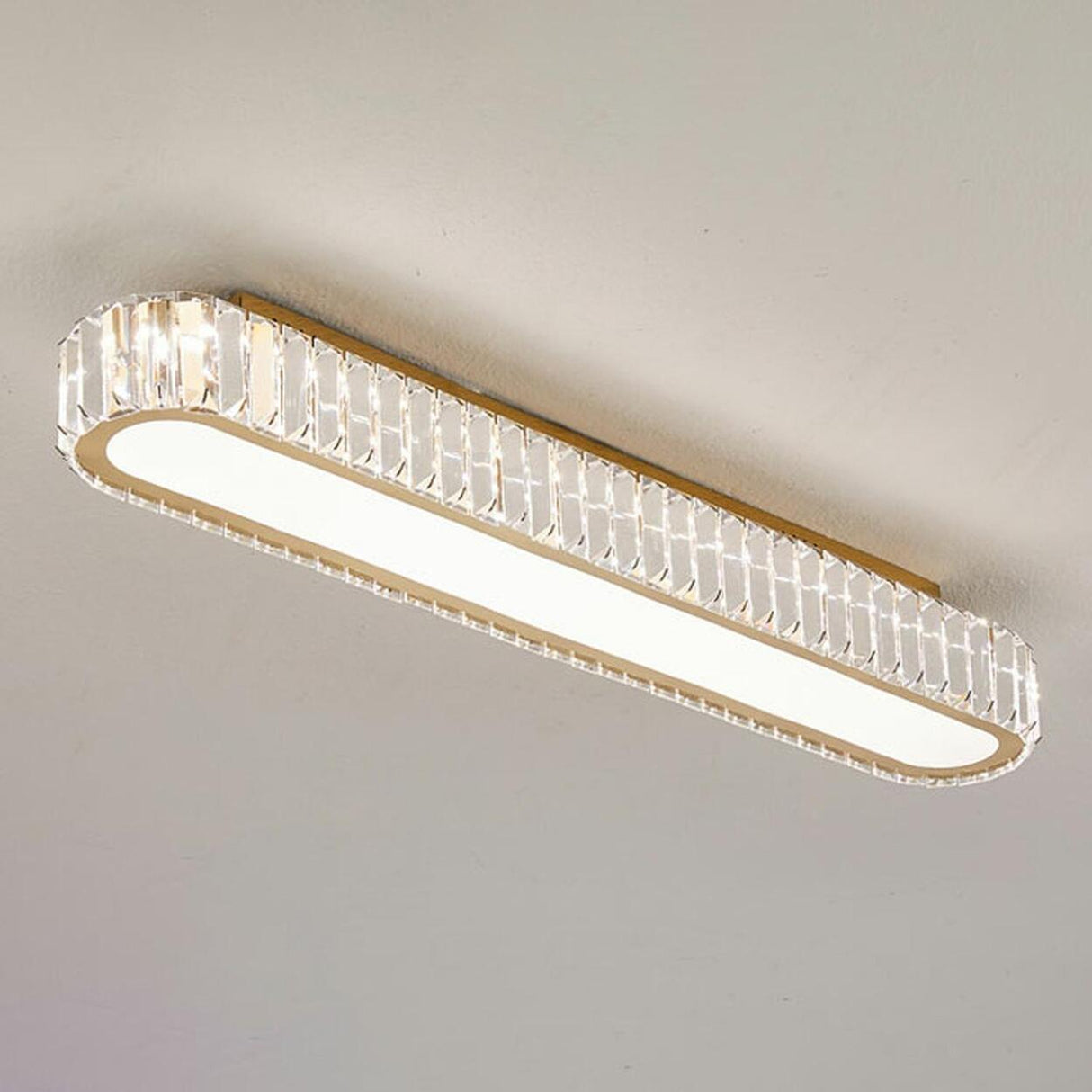 Hallway Gold Strip Crystal LED Flush Mount Ceiling Lamp Image - 12