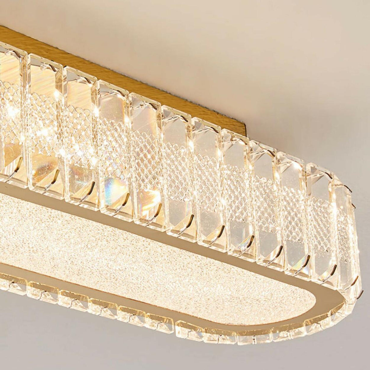 Hallway Gold Strip Crystal LED Flush Mount Ceiling Lamp Image - 17