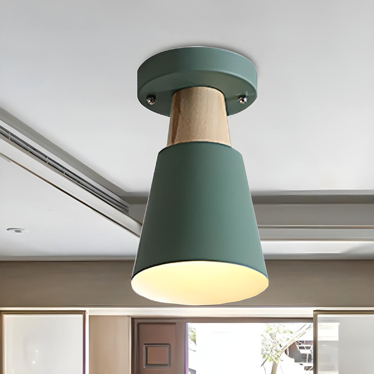 Hallway Green Conic Semi-Flush Mount Ceiling Light Image - 15