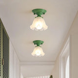 Hallway Green Floral Glass Semi-Flush Mount Light Image - 1