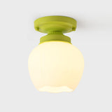 Hallway Green Floral Glass Semi-Flush Mount Light Image - 11