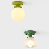 Hallway Green Floral Glass Semi-Flush Mount Light Image - 12