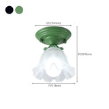 Hallway Green Floral Glass Semi-Flush Mount Light Image - 19