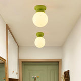 Hallway Green Floral Glass Semi-Flush Mount Light Image - 2