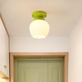 Hallway Green Floral Glass Semi-Flush Mount Light Image - 4