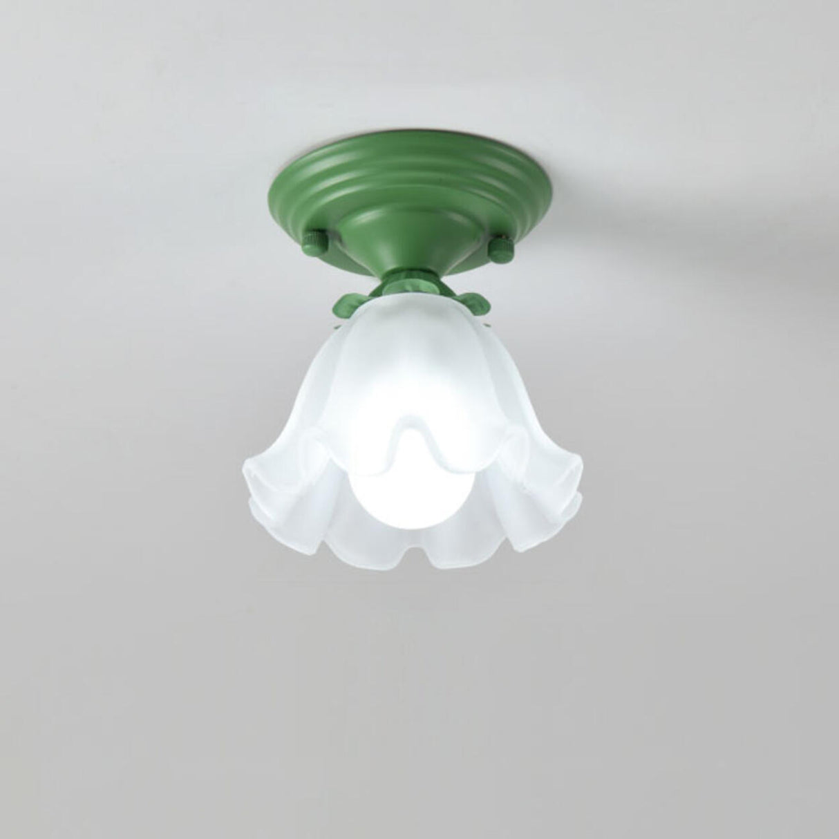 Hallway Green Floral Glass Semi-Flush Mount Light Image - 7