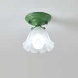 Hallway Green Floral Glass Semi-Flush Mount Light Image - 7