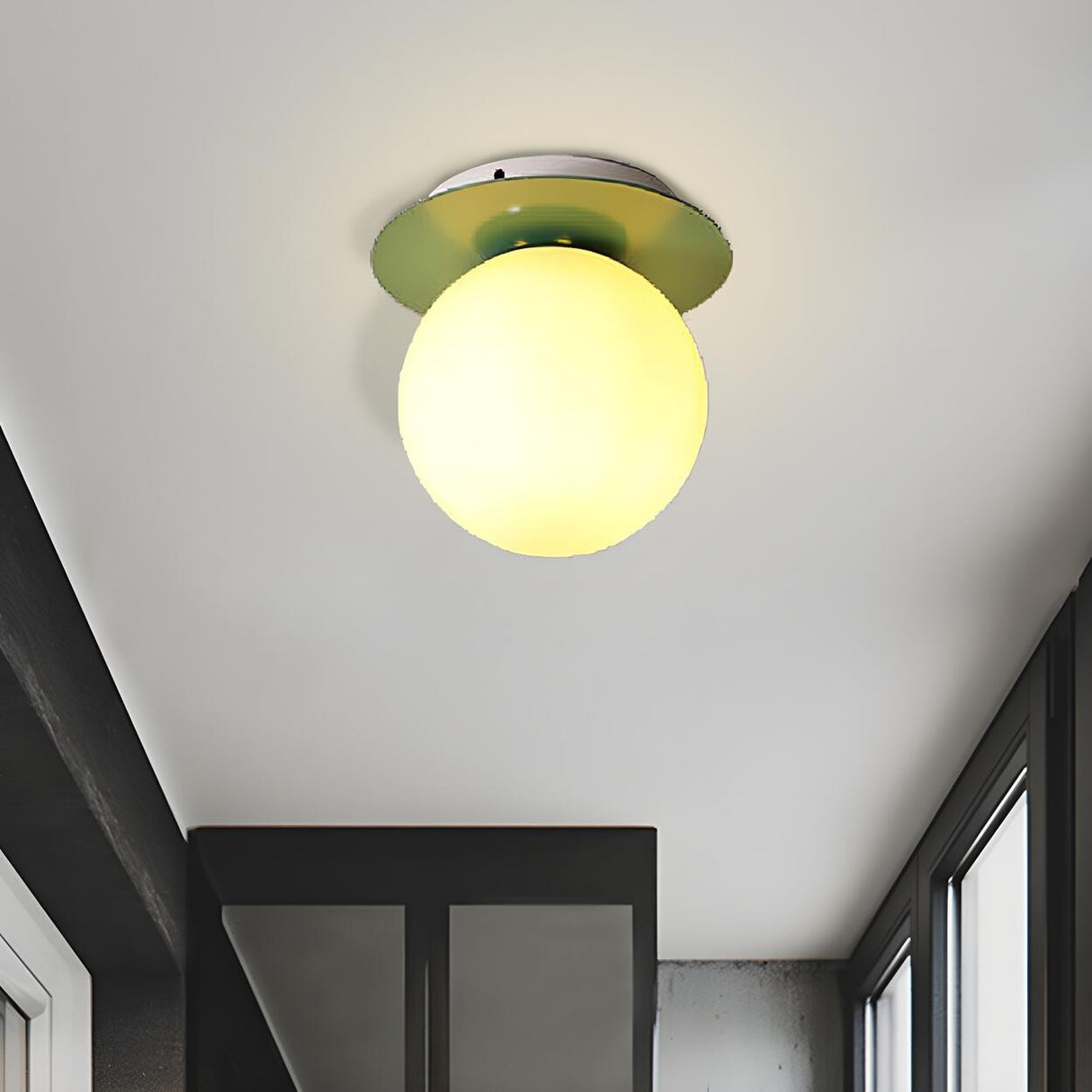 Hallway Green Glass Globe Flush Mount Ceiling Light Image - 1