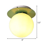 Hallway Green Glass Globe Flush Mount Ceiling Light Image - 5