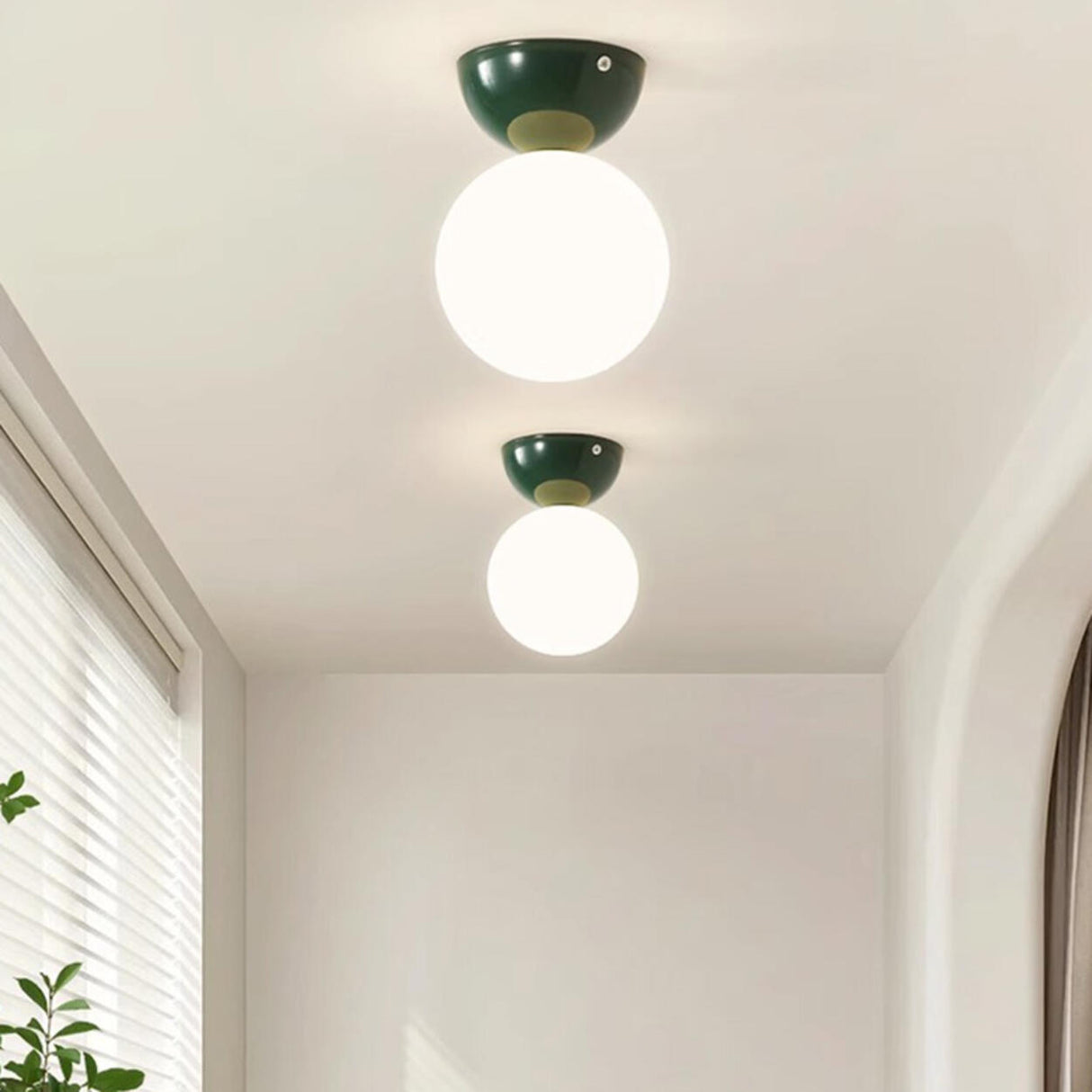 Hallway Green Globe Semi-Flush Mount Ceiling Light Image - 1