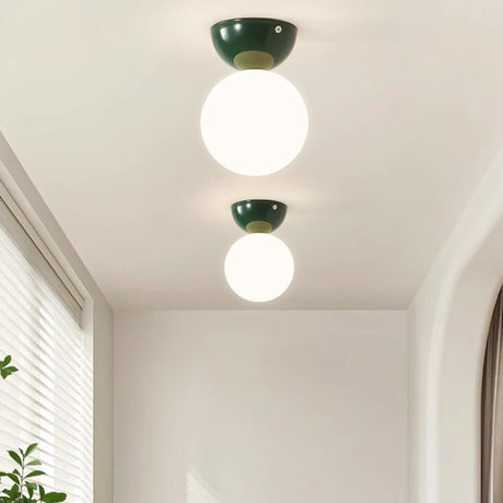 Hallway Green Globe Semi-Flush Mount Ceiling Light Image - 1