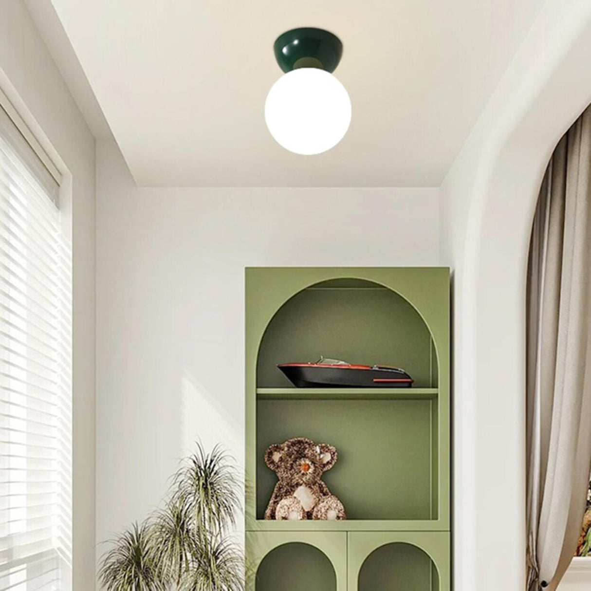 Hallway Green Globe Semi-Flush Mount Ceiling Light Image - 6