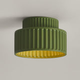 Hallway Green Ribbed Cylinder Flush Mount Ceiling Light Image - 10