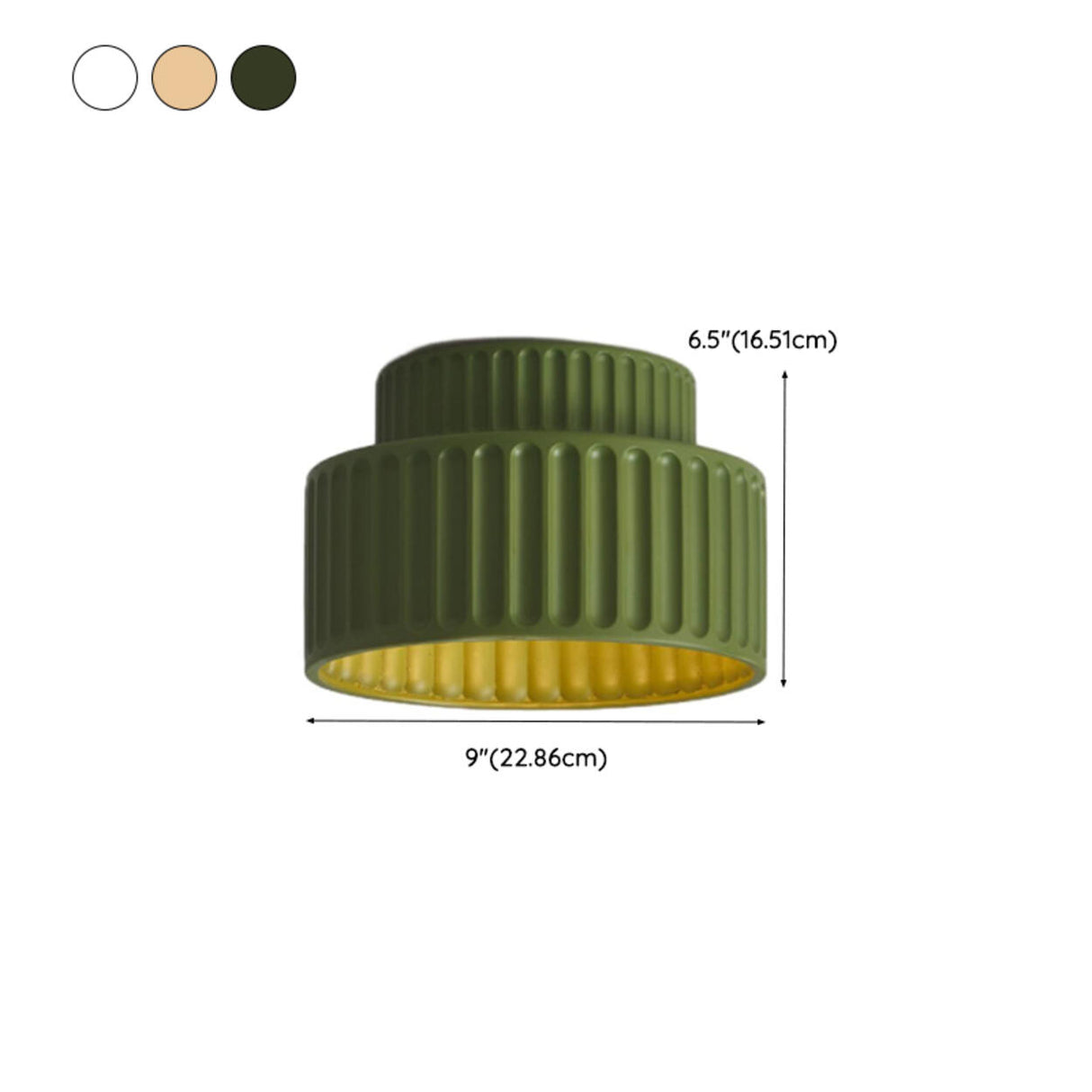 Hallway Green Ribbed Cylinder Flush Mount Ceiling Light 