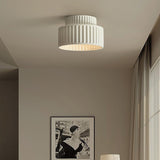 Hallway Green Ribbed Cylinder Flush Mount Ceiling Light Image - 4