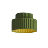 Hallway Green Ribbed Cylinder Flush Mount Ceiling Light Image - 5