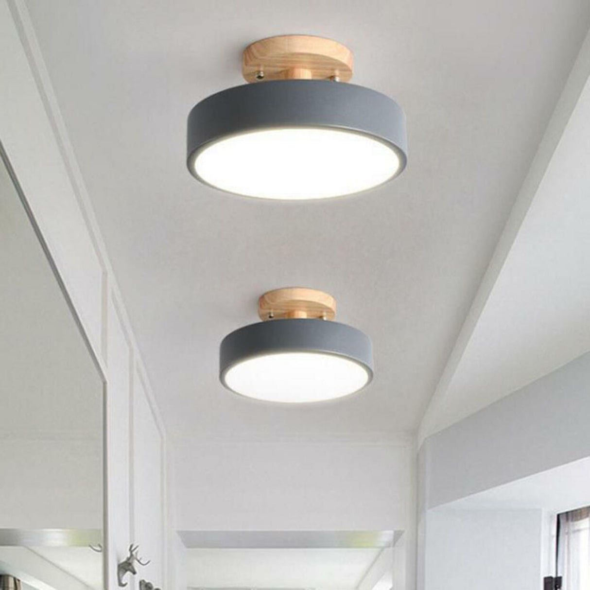 Hallway Grey Cylinder Semi-Flush Mount Ceiling Light Image - 1