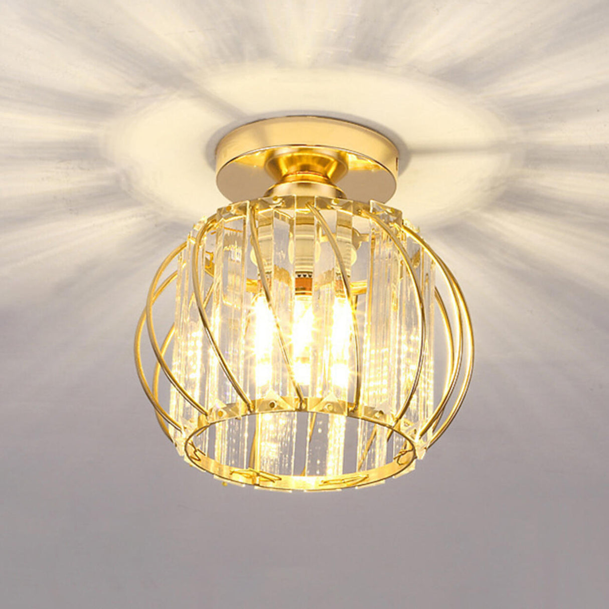 Hallway Hollow Spherical Crystal Semi-Flush Mount Light Image - 11