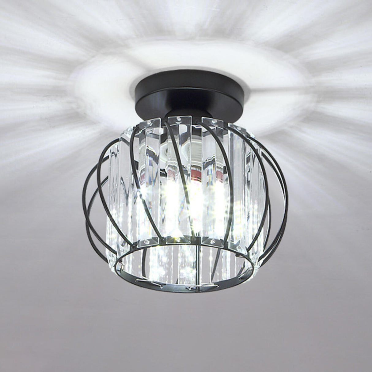 Hallway Hollow Spherical Crystal Semi-Flush Mount Light Image - 14