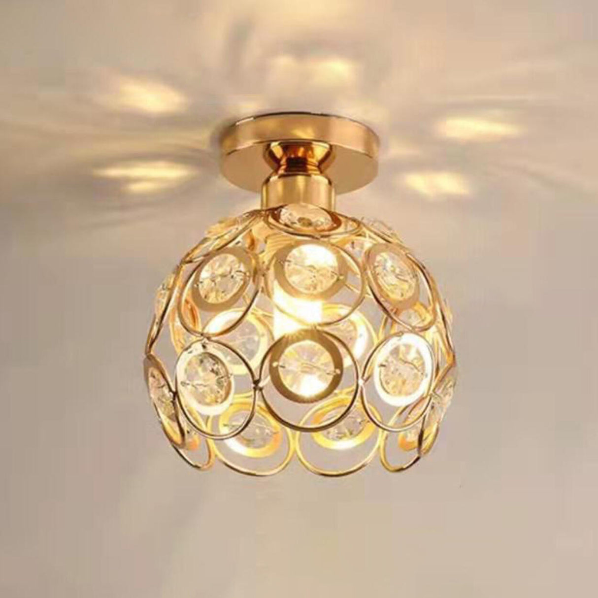 Hallway Hollow Spherical Crystal Semi-Flush Mount Light Image - 15