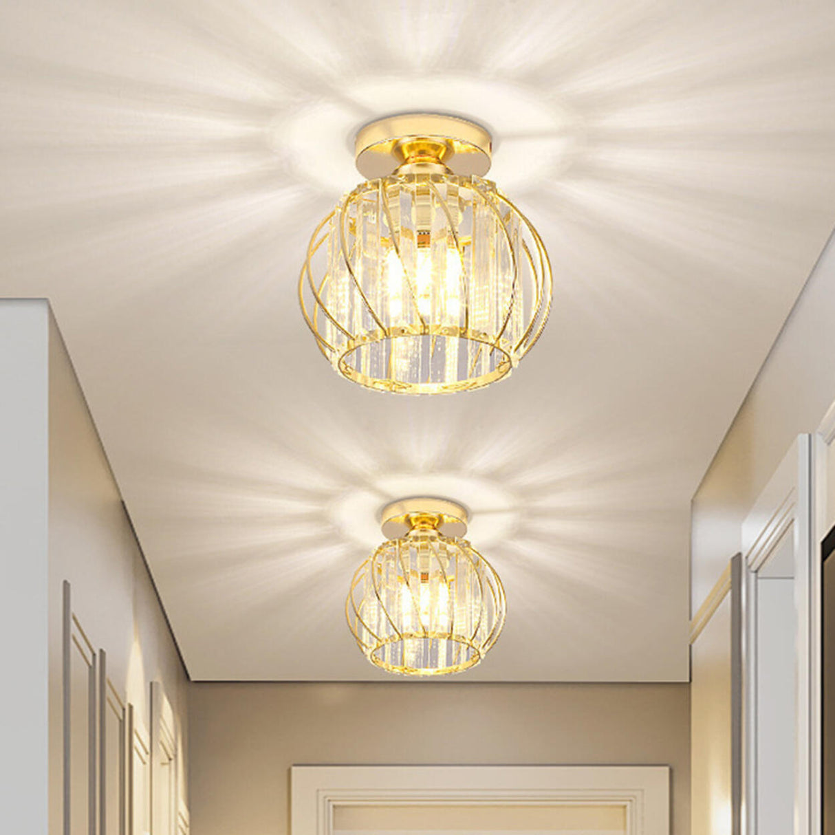 Hallway Hollow Spherical Crystal Semi-Flush Mount Light Image - 22