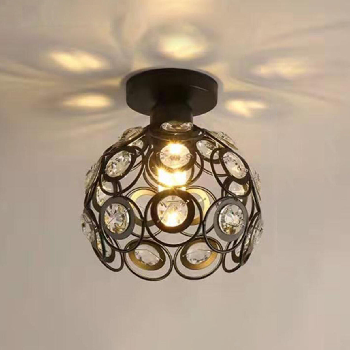 Hallway Hollow Spherical Crystal Semi-Flush Mount Light Image - 5