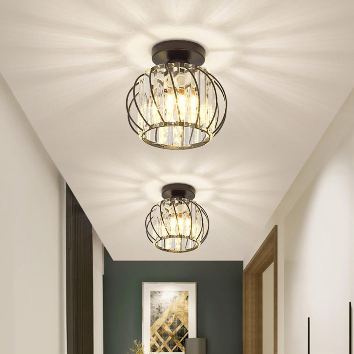 Hallway Hollow Spherical Crystal Semi-Flush Mount Light Image - 6