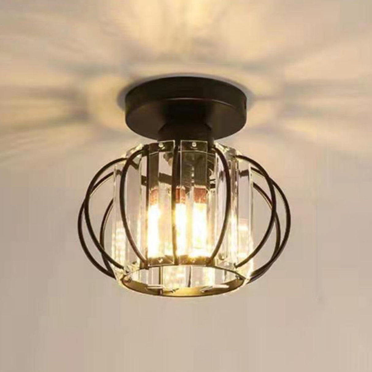 Hallway Hollow Spherical Crystal Semi-Flush Mount Light Image - 7