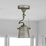 Hallway Industrial Silver Bucket Semi-Flush Mount Light Image - 10