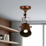 Hallway Industrial Silver Bucket Semi-Flush Mount Light Image - 13