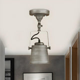 Hallway Industrial Silver Bucket Semi-Flush Mount Light Image - 2