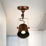 Hallway Industrial Silver Bucket Semi-Flush Mount Light Image - 4